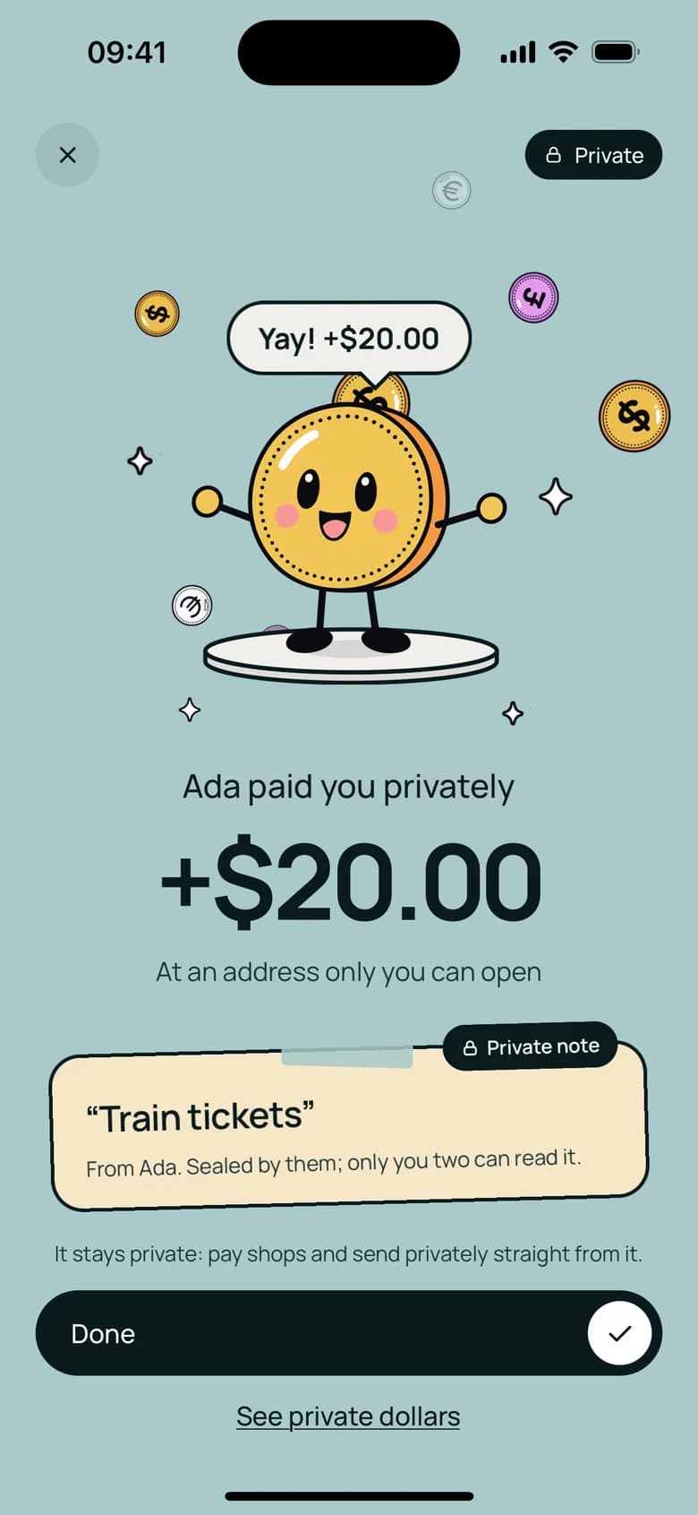 A private payment with a sealed note